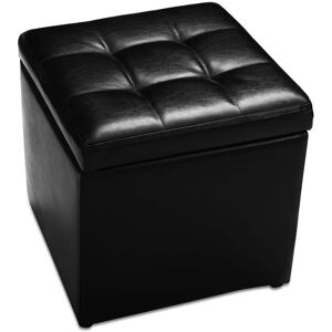 Costway Faux Leather Storage Ottoman Cube Pouffe Storage Toy Box Padded Foot Stool in Black Black Costway Faux Leather Storage Ottoman Cube Pouffe Storage Toy Box Padded Foot Stool in Black Black