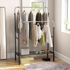 Costway Metal Clothes Hanging Garment Rack Height Adjustable Clothing Rack with 2 Rods in Black Black Costway Metal Clothes Hanging Garment Rack Height Adjustable Clothing Rack with 2 Rods in Black Black