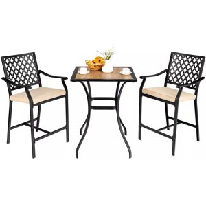 Costway 3 Pieces Patio Bar Set Bar Height Outdoor Bistro Set W/ 2 Upholstered Bar Stools in Brown Brown Costway 3 Pieces Patio Bar Set Bar Height Outdoor Bistro Set W/ 2 Upholstered Bar Stools in Brown Brown