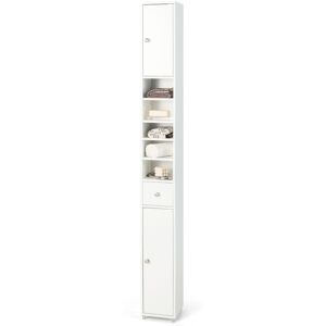 Costway Bathroom Tall Cabinet Slim Freestanding Storage Organizer Cupboard With 2 Doors in White White Costway Bathroom Tall Cabinet Slim Freestanding Storage Organizer Cupboard With 2 Doors in White White