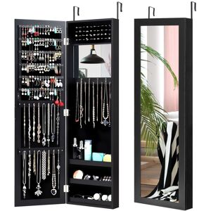 Costway Wall-mounted Jewelry Storage Cabinet Door Hanging Jewelry Armoire w/ Full Mirror in Black Black Costway Wall-mounted Jewelry Storage Cabinet Door Hanging Jewelry Armoire w/ Full Mirror in Black Black