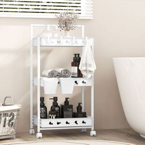 Costway 3-Tier Rolling Storage Cart Bathroom Kitchen Trolley w/ 2 Hanging Cups in White White Costway 3-Tier Rolling Storage Cart Bathroom Kitchen Trolley w/ 2 Hanging Cups in White White