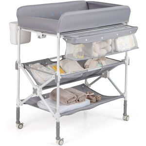 Costway Portable Baby Changing Table Height Adjustable w/ Wheels-Grey in Grey Grey Costway Portable Baby Changing Table Height Adjustable w/ Wheels-Grey in Grey Grey