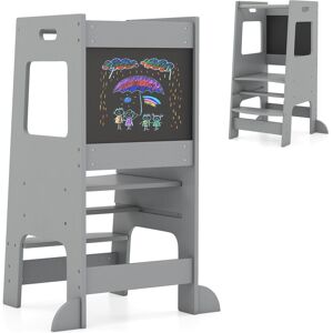 Costway Kids Kitchen Step Stool 2-In-1 Toddler Standing Tower-Grey in Grey Grey Costway Kids Kitchen Step Stool 2-In-1 Toddler Standing Tower-Grey in Grey Grey