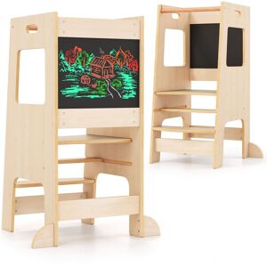 Costway Kids Kitchen Step Stool 2-In-1 Toddler Standing Tower-Natural in Natural Natural Costway Kids Kitchen Step Stool 2-In-1 Toddler Standing Tower-Natural in Natural Natural