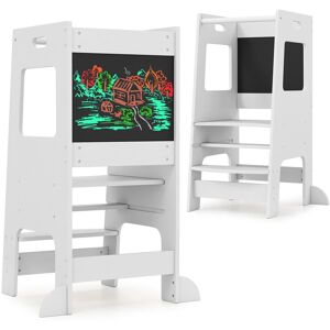 Costway Kids Kitchen Step Stool 2-In-1 Toddler Standing Tower-White in White White Costway Kids Kitchen Step Stool 2-In-1 Toddler Standing Tower-White in White White