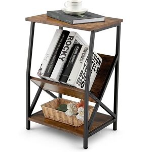 Costway Record Holder Shelf 3-Tier Record Player Stand w/ Magazine Holder in Brown Brown Costway Record Holder Shelf 3-Tier Record Player Stand w/ Magazine Holder in Brown Brown