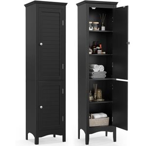 Costway 5-Tier Bathroom Tall Cabinet Slim Freestanding Storage Organizer Cupboard 2 Door in Black Black Costway 5-Tier Bathroom Tall Cabinet Slim Freestanding Storage Organizer Cupboard 2 Door in Black Black