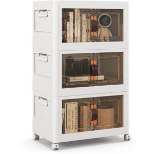Costway 3 Pack Stackable Storage Cabinet Folding Home Organizer Lockable Wheels 34 Gal in White White Costway 3 Pack Stackable Storage Cabinet Folding Home Organizer Lockable Wheels 34 Gal in White White