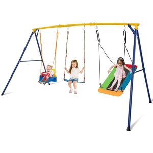 Costway 3-in-1 Kids Swing Set Metal A-Frame Stand Swing Playset Platform Tree Swing Seat in Yellow Yellow Costway 3-in-1 Kids Swing Set Metal A-Frame Stand Swing Playset Platform Tree Swing Seat in Yellow Yellow