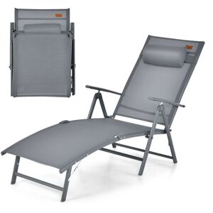Costway Folding Chaise Lounge Chair Outdoor Portable Adjustable Reclining Chair in Grey Grey Costway Folding Chaise Lounge Chair Outdoor Portable Adjustable Reclining Chair in Grey Grey