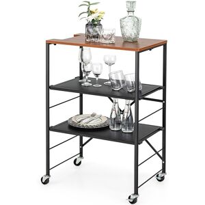 Costway Foldable 3-Tier Storage Shelves Rolling Serving Trolley With Adjustable Shelves in Brown Brown Costway Foldable 3-Tier Storage Shelves Rolling Serving Trolley With Adjustable Shelves in Brown Brown