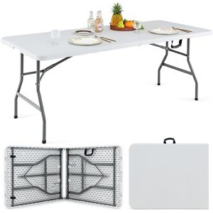 Costway 180cm Folding Dining Table Fold-in-half Picnic Long Table w/ Handle in White White Costway 180cm Folding Dining Table Fold-in-half Picnic Long Table w/ Handle in White White