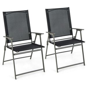 Costway 2 Pieces Patio Folding Chairs Outdoor Portable Dining Chairs with Armrests in Black Black Costway 2 Pieces Patio Folding Chairs Outdoor Portable Dining Chairs with Armrests in Black Black