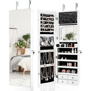 Costway Full-length Mirror Jewelry Cabinet Wall/Door Mounted Jewelry Armoire LED Lighted in White White Costway Full-length Mirror Jewelry Cabinet Wall/Door Mounted Jewelry Armoire LED Lighted in White White