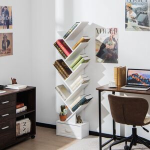 Costway 59 inch Tree Bookshelf Free standing Bookcase with 10 Shelves in White White Costway 59 inch Tree Bookshelf Free standing Bookcase with 10 Shelves in White White