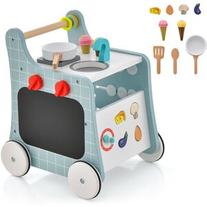 Costway 6-in-1 Wooden Baby Walker Activity Wooden Toy Activity Center w/ Play Kitchen in Blue Blue Costway 6-in-1 Wooden Baby Walker Activity Wooden Toy Activity Center w/ Play Kitchen in Blue Blue