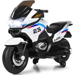 Costway Ride on Motorcycle 12V Electric Battery Powered Motorbike with Training Wheels in White White Costway Ride on Motorcycle 12V Electric Battery Powered Motorbike with Training Wheels in White White