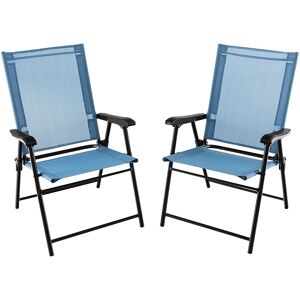 Costway Set of 2 Patio Folding Dining Chairs Outdoor Portable Sling Back Chairs in Blue Blue Costway Set of 2 Patio Folding Dining Chairs Outdoor Portable Sling Back Chairs in Blue Blue