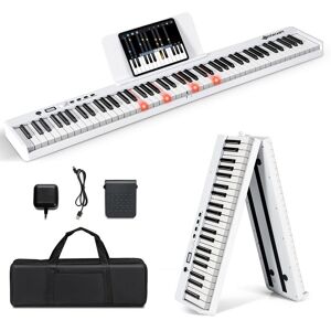 Costway 88 Keys Folding Electric Piano Keysboard with Full Size Lighted Keys 2 Teaching Modes in White White Costway 88 Keys Folding Electric Piano Keysboard with Full Size Lighted Keys 2 Teaching Modes in White White