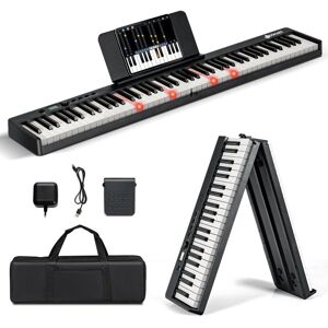 Costway 88 Keys Folding Electric Piano Keysboard with Full Size Lighted Keys 2 Teaching Modes in Black Black Costway 88 Keys Folding Electric Piano Keysboard with Full Size Lighted Keys 2 Teaching Modes in Black Black