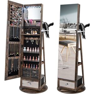 Costway Floor Standing Swivel Jewelry Cabinet Lockable Jewelry Armoire with Full Length Mirror andLights in Brown Brown Costway Floor Standing Swivel Jewelry Cabinet Lockable Jewelry Armoire with Full Length Mirror andLights in Brown Brown