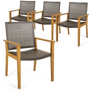 Costway Patio Dining Chairs Set of 4 Outdoor Acacia Wood & PE Wicker Chairs with Armrests in Brown Brown Costway Patio Dining Chairs Set of 4 Outdoor Acacia Wood & PE Wicker Chairs with Armrests in Brown Brown