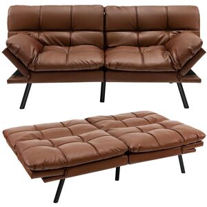 Costway 2 Seat Convertible Loveseat Sofa Bed Memory Foam Sleeper Couch 3 level Adjust in Brown Brown Costway 2 Seat Convertible Loveseat Sofa Bed Memory Foam Sleeper Couch 3 level Adjust in Brown Brown