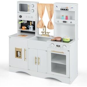 Costway Kitchen Playset Toddlers Wooden Pretend Play Kitchen Toy in White White Costway Kitchen Playset Toddlers Wooden Pretend Play Kitchen Toy in White White