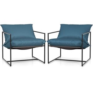 Costway Sling Accent Chairs Set of 2 Outdoor Modern Metal Framed Armchairs in Navy Navy Costway Sling Accent Chairs Set of 2 Outdoor Modern Metal Framed Armchairs in Navy Navy