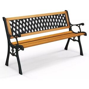 Costway Outdoor Garden Bench Loveseat 2 Seater Park Chair Wood Slats Seat Weather Proof in Black Black Costway Outdoor Garden Bench Loveseat 2 Seater Park Chair Wood Slats Seat Weather Proof in Black Black