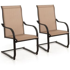 Costway 2PCS Outdoor Dining Chairs Patio C-Spring Motion Outside High Back Chair in Brown Brown Costway 2PCS Outdoor Dining Chairs Patio C-Spring Motion Outside High Back Chair in Brown Brown