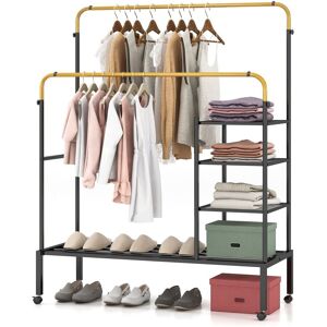 Costway Rolling Clothes Drying Rack Adjustable Double Rods Garment Rack Clothes Hanger in Black Black Costway Rolling Clothes Drying Rack Adjustable Double Rods Garment Rack Clothes Hanger in Black Black