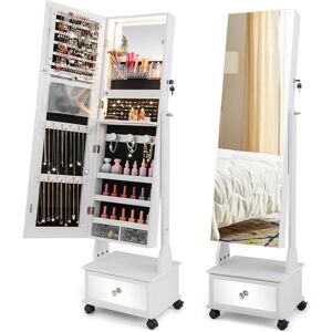 Costway Lockable Jewelry Armoire w/ Full-Length Mirror Mobile Jewelry Cabinet w/ 3-Color Light & Drawer Adjustable Angles in White White Costway Lockable Jewelry Armoire w/ Full-Length Mirror Mobile Jewelry Cabinet w/ 3-Color Light & Drawer Adjustable Angles in White White