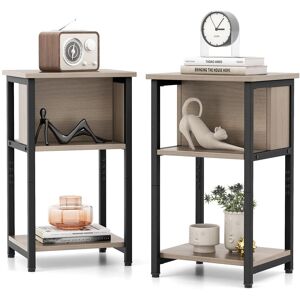 Costway Set of 2 Bedroom Nightstand 3-Tier End Table Narrow Sofa Side Table in Grey Grey Costway Set of 2 Bedroom Nightstand 3-Tier End Table Narrow Sofa Side Table in Grey Grey