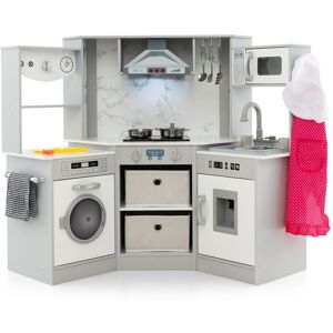 Costway Kids Corner Kitchen Playset Wooden Play Kitchen Toddlers Pretend Cooking Toy in Grey Grey Costway Kids Corner Kitchen Playset Wooden Play Kitchen Toddlers Pretend Cooking Toy in Grey Grey