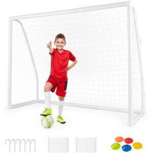 Costway All Weather Football Goal Football Training Net with UPVC Pipes in White White Costway All Weather Football Goal Football Training Net with UPVC Pipes in White White