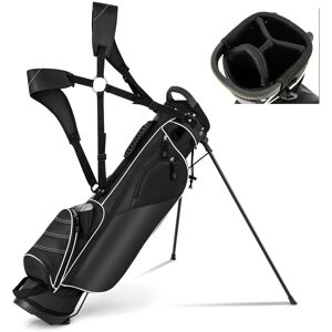 Costway Golf Stand Bag with 4Way Top Dividers DualStrap Outer Pockets & Bracket Carrier in Black Black Costway Golf Stand Bag with 4Way Top Dividers DualStrap Outer Pockets & Bracket Carrier in Black Black