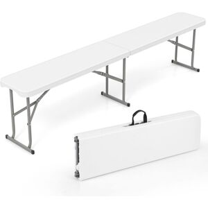 Costway Portable Folding Bench 182 cm Plastic Camping Dining Seat Waterproof Park Bench in White White Costway Portable Folding Bench 182 cm Plastic Camping Dining Seat Waterproof Park Bench in White White