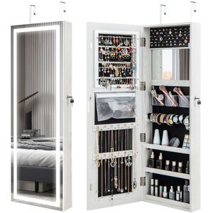 Costway 120cm Full Length Mirror Jewelry Cabinet Door Hanging/Wall Mounted Mirror w/ 3-Color Lights in White White Costway 120cm Full Length Mirror Jewelry Cabinet Door Hanging/Wall Mounted Mirror w/ 3-Color Lights in White White