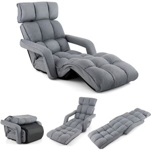 Costway Folding Sofa Chair 6 Positions Adjustable Floor Lazy Chair with Armrest Single Sofa in Grey Grey Costway Folding Sofa Chair 6 Positions Adjustable Floor Lazy Chair with Armrest Single Sofa in Grey Grey