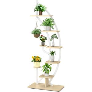 Costway 8-Tier Tall Wooden Plant Stand Rack Curved Half Moon Shape Ladder Planter Shelf W/ Top Hook in White White Costway 8-Tier Tall Wooden Plant Stand Rack Curved Half Moon Shape Ladder Planter Shelf W/ Top Hook in White White