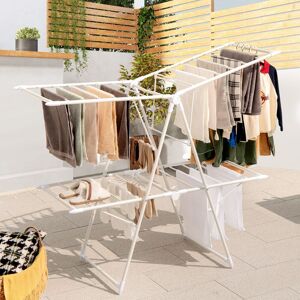Costway 2-Tier Clothes Drying Rack Folding Dryer Stand w/ Height-Adjustable Wings in White White Costway 2-Tier Clothes Drying Rack Folding Dryer Stand w/ Height-Adjustable Wings in White White