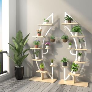 Costway Set of 2 Tall Wooden 8-Tier Plant Stand Rack Curved Half Moon Shape Ladder Shelf in White White Costway Set of 2 Tall Wooden 8-Tier Plant Stand Rack Curved Half Moon Shape Ladder Shelf in White White