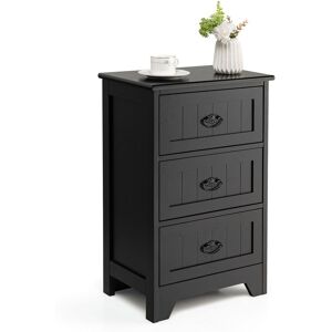 Costway Wooden 3-Drawer Bedside Table Vintage Nightstand Accent End Table Sofa Side Table in Black Black Costway Wooden 3-Drawer Bedside Table Vintage Nightstand Accent End Table Sofa Side Table in Black Black