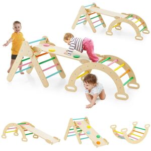 Costway 3-in-1 Triangle Climbing Set Wooden Toddler Climber with Reversible Ramp Arch in Natural Natural Costway 3-in-1 Triangle Climbing Set Wooden Toddler Climber with Reversible Ramp Arch in Natural Natural