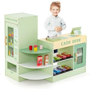 Costway Kids Pretend Grocery Store Wooden Children Supermarket Playset in Green Green Costway Kids Pretend Grocery Store Wooden Children Supermarket Playset in Green Green