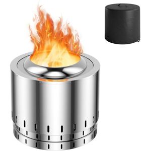 Costway Portable Smokeless Fire Pit Stainless Steel Wood Burning Firepit w/ Rain Cover in Silver Silver Costway Portable Smokeless Fire Pit Stainless Steel Wood Burning Firepit w/ Rain Cover in Silver Silver