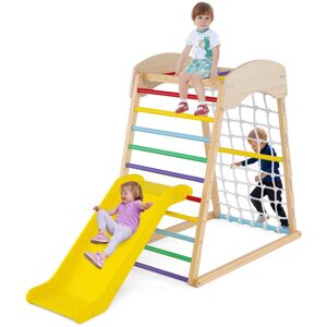 Costway 4-in-1 Jungle Gym Wooden Indoor Toddler Playground w/ Slide Multicolor Costway 4-in-1 Jungle Gym Wooden Indoor Toddler Playground w/ Slide Multicolor