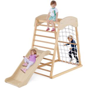 Costway 4-in-1 Jungle Gym Wooden Indoor Toddler Playground with Slide in Natural Natural Costway 4-in-1 Jungle Gym Wooden Indoor Toddler Playground with Slide in Natural Natural